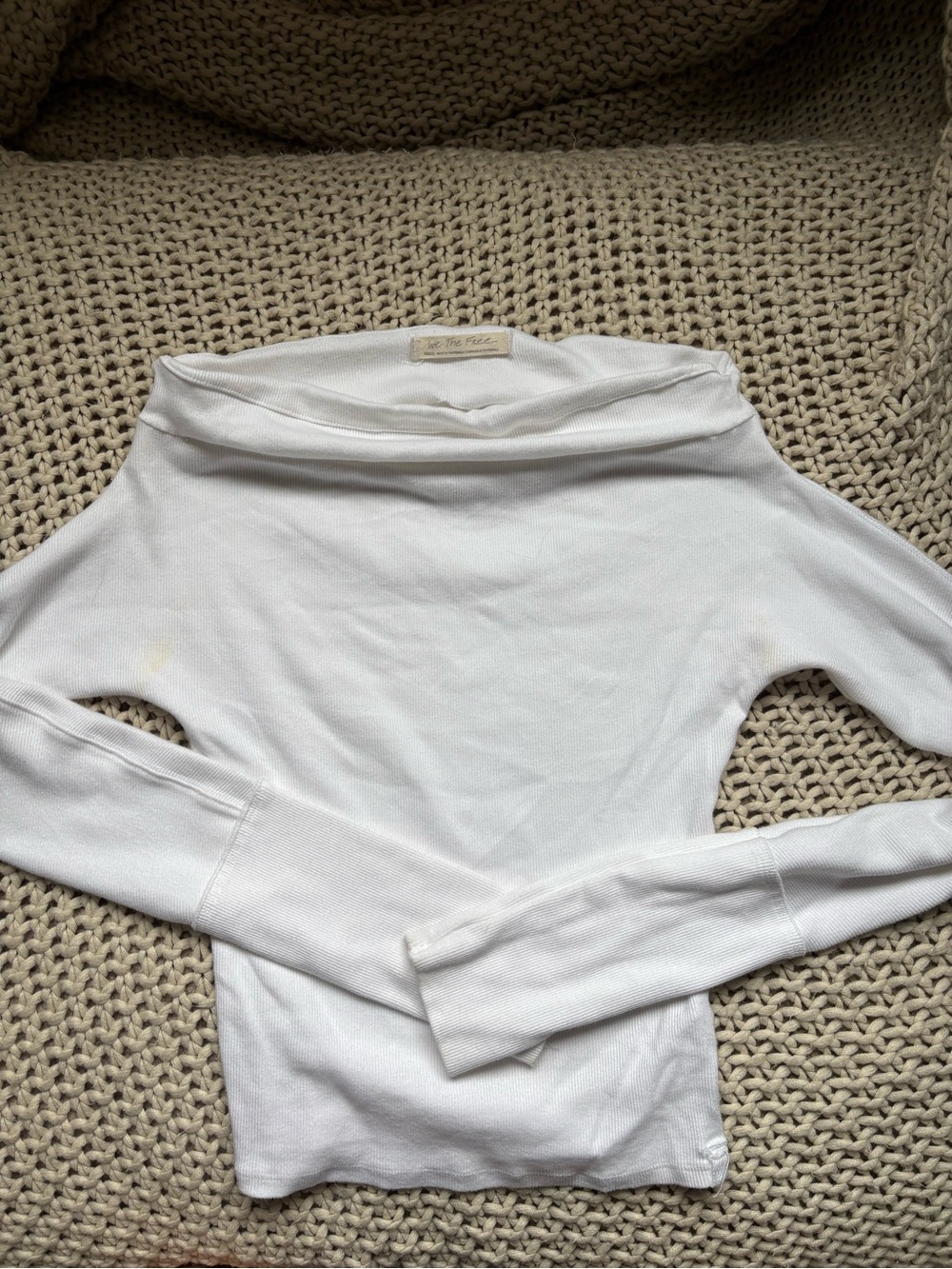 Free People White Off-the-Shoulder Knit Sweater
